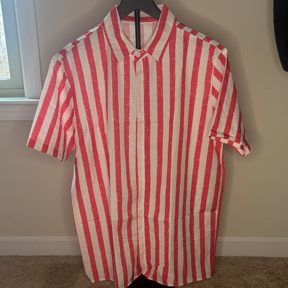 Red and White Striped Men's Shirt- No brand Name, Size Small